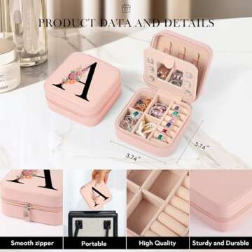 Parima Personalized Birthday for Women - Travel Essentials Jewelry Case Organizer Birthday Gifts for Mom Friends Her Bridesmaids Teenage Idea Gifts Small Initial Jewelry Boxes - Letter M, Pink