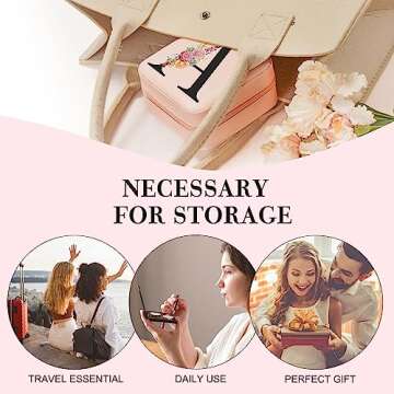 Parima Personalized Birthday for Women - Travel Essentials Jewelry Case Organizer Birthday Gifts for Mom Friends Her Bridesmaids Teenage Idea Gifts Small Initial Jewelry Boxes - Letter M, Pink
