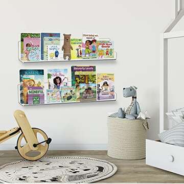 Minimalist Floating Shelves Wall Mounted Set of 6, 4 mm Clear Thinkness Book Shelf Acrylic Album Rec...