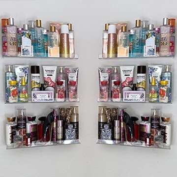 Minimalist Floating Shelves Wall Mounted Set of 6, 4 mm Clear Thinkness Book Shelf Acrylic Album Record Holder Display for Bedroom Living Room Bathroom Kitchen Office Clear(15inch-Wider-6Pack)