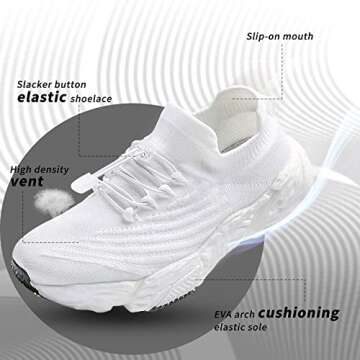 Inber Womens Walking Tennis Shoes - Slip On Mesh Sock Sneakers Elastic Antiskid Running Shoes for Workout Gym Travel White 9