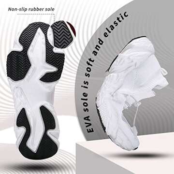 Inber Womens Walking Tennis Shoes - Slip On Mesh Sock Sneakers Elastic Antiskid Running Shoes for Workout Gym Travel White 9