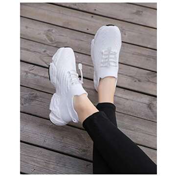 Inber Womens Walking Tennis Shoes - Slip On Mesh Sock Sneakers Elastic Antiskid Running Shoes for Workout Gym Travel White 9