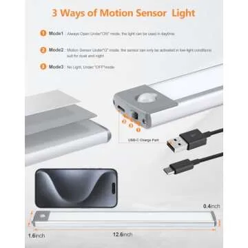PRIORARE Motion Sensor Closet Light 54 LED Under Cabinet Night Lighting, 2500mAh Rechargeable Ultra Thin Magnetic Closet Lighting, 350lm Led Wireless Lights for Kitchen, Bedroom(White, 2Pack)