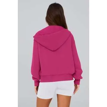 PRETTYGARDEN Women's Zip Up Hoodie Sweatshirt - Cozy Casual Fall Fashion (Rose Red, Medium)