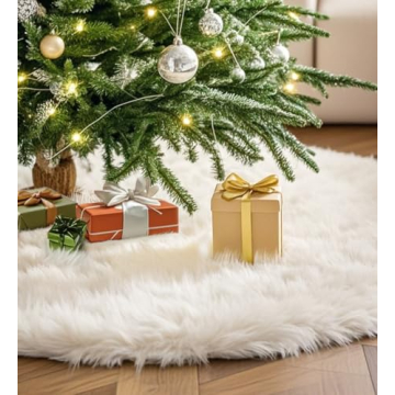 48 Inch Faux Fur Christmas Tree Skirt - Plush & Fluffy White Rug for Holiday Decor