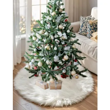 48 Inch Faux Fur Christmas Tree Skirt - Festive Holiday Decor