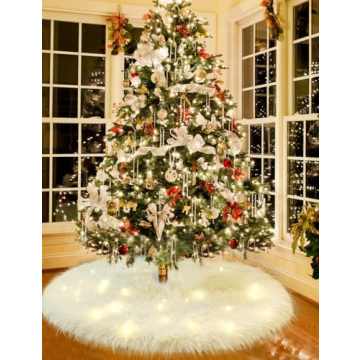 48 Inch Faux Fur Christmas Tree Skirt - Festive Holiday Decor