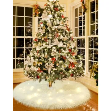 48 Inch Faux Fur Christmas Tree Skirt - Festive Holiday Decor