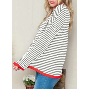 Dokotoo Summer Tops for Women 2025 Fashion Spring Crewneck Long Sleeve Clothes Tops Casual Striped C...