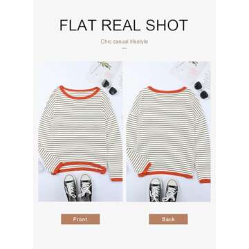 Dokotoo Summer Tops for Women 2025 Fashion Spring Crewneck Long Sleeve Clothes Tops Casual Striped Color Block Womens Pullover Sweater Gray Large