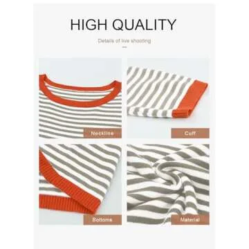 Dokotoo Summer Tops for Women 2025 Fashion Spring Crewneck Long Sleeve Clothes Tops Casual Striped Color Block Womens Pullover Sweater Gray Large