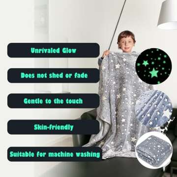FORESTAR Glow in The Dark Star Blanket for Boys, Soft Warm Furry Throw Blanket, Christmas Birthday Gifts for Kids and Toddlers, 50"×60" Gray Star