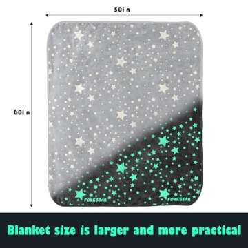 FORESTAR Glow in The Dark Star Blanket for Boys, Soft Warm Furry Throw Blanket, Christmas Birthday Gifts for Kids and Toddlers, 50"×60" Gray Star
