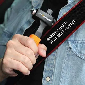 Stinger Super Duty Car Emergency Escape Tool, Hardened Carbon Steel Vehicle Safety Hammer, Spring Loaded Window Breaker, Razor Sharp Seat Belt Cutter, Auto Accident Life-Saving Rescue Tool (Orange)