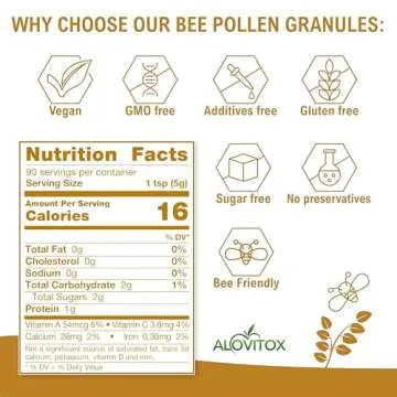 Alovitox Bee Pollen Granules 8 Oz | 100% Pure, Organic Bee Pollen for Bearded Dragons | Superfood Packed Bee Pollen Organic with Antioxidant, Protein, Vitamin & More | Nutritional Yeast & Gluten Free