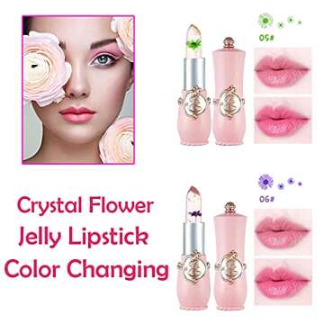 BINGBRUSH 2Pcs Color Changing Lipstick,Pink Crystal Flower Jelly PH Mood Long Lasting Labiales Lip C...
