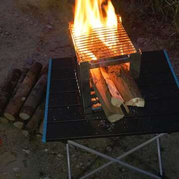 BAFADA Wood Burning Camp Stove Picnic BBQ Cooker/Portable Folding Backpacking Stove with Windshield, Ash Catcher and Grill Grid