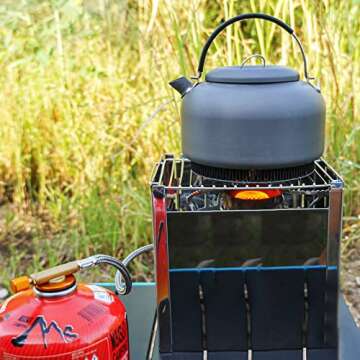 BAFADA Wood Burning Camp Stove Picnic BBQ Cooker/Portable Folding Backpacking Stove with Windshield, Ash Catcher and Grill Grid