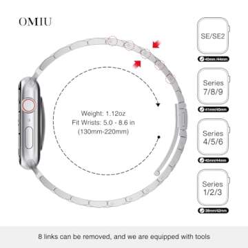 OMIU Thin Stainless Steel Band for Apple Watch - Adjustable Strap