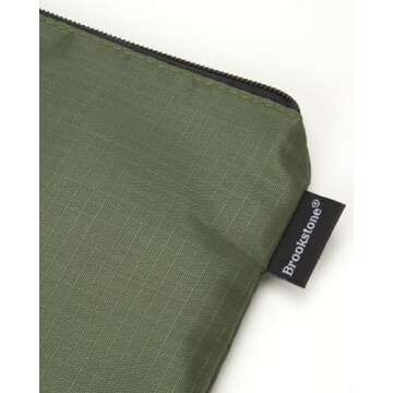 Brookstone Travel Storage Pouch - 3 Piece Flexible and Expandable Travel Zipper Pouch Set for Toiletry, Makeup, and Cosmetics, Olive