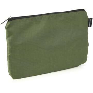Brookstone Travel Storage Pouch - 3 Piece Flexible and Expandable Travel Zipper Pouch Set for Toiletry, Makeup, and Cosmetics, Olive