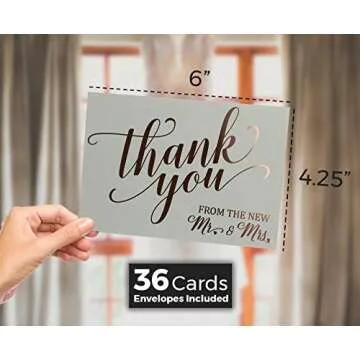 Sophisticated Wedding Thank You Cards - Rose Gold Foil Stamped - 36 Pack Plus Envelopes
