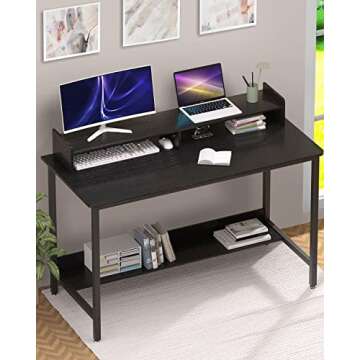 WOODYNLUX Computer Desk with Shelves, 43 Inch Gaming Writing Desk, Study PC Table Workstation with S...