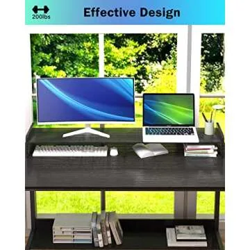 WOODYNLUX Computer Desk with Shelves, 43 Inch Gaming Writing Desk, Study PC Table Workstation with Storage for Home Office, Living Room, Bedroom, Metal Frame, Black.
