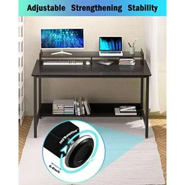 WOODYNLUX Computer Desk with Shelves, 43 Inch Gaming Writing Desk, Study PC Table Workstation with Storage for Home Office, Living Room, Bedroom, Metal Frame, Black.