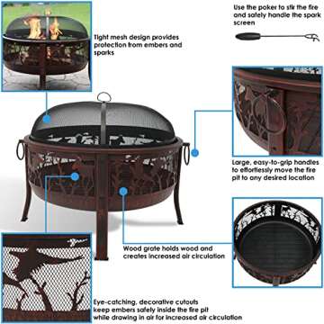Sunnydaze 30-Inch Outdoor Fire Pit - Round Wood-Burning Backyard and Patio Fire Pit for Outside - Sp...
