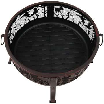 Sunnydaze 30-Inch Outdoor Fire Pit - Round Wood-Burning Backyard and Patio Fire Pit for Outside - Spark Screen, Water-Resistant Cover, Metal Grate, and Fireplace Poker Included - Pheasant Hunting