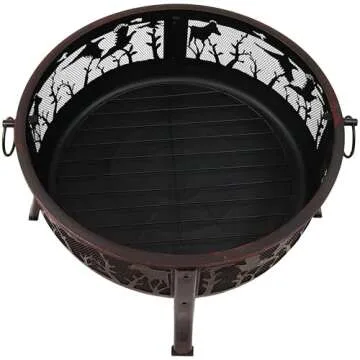 Sunnydaze 30-Inch Outdoor Fire Pit - Round Wood-Burning Backyard and Patio Fire Pit for Outside - Spark Screen, Water-Resistant Cover, Metal Grate, and Fireplace Poker Included - Pheasant Hunting