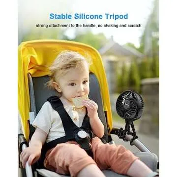 Coohea Stroller Fan Battery Operated Portable Fan USB Rechargeable Small Fan with Flexible Tripod Cooling Fan Clip on for Baby Stroller Car Seat Bike Golf Cart Beach Trip Outdoor, 3 Speeds Wind, Black