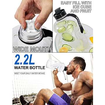 VENNERLI Water Bottle with Handle Portable Large Plastic Water Bottles for Adults BPA-free Half Gallon Water Bottle Reusable 2 Liter Water Jugs for Outdoor Hiking Fitness Travel Camping Cycling