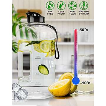VENNERLI Water Bottle with Handle Portable Large Plastic Water Bottles for Adults BPA-free Half Gallon Water Bottle Reusable 2 Liter Water Jugs for Outdoor Hiking Fitness Travel Camping Cycling