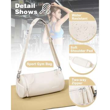 Small Gym Bag for Women, Waterproof Workout Bag Mini Duffle Bag Womens Spotrs Gym Bags Small Travel Duffel Bag with Wet Pocket Carry on Weekender Bags for Dance Swimming,Gym,Yoga,Fitness White