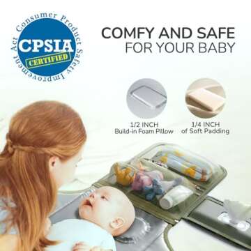 Portable Diaper Changing Pad with Shoulder Strap, Detachable Travel Changing Pad with Baby Wipes Poc...