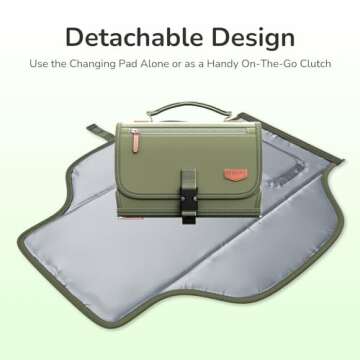 Portable Diaper Changing Pad with Shoulder Strap, Detachable Travel Changing Pad with Baby Wipes Pocket, Gifts for Baby Shower, Newborn Girls and Boys (Army Green)