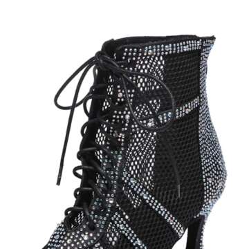 AOQUNFS Women Latin Dance Shoes Lace-up Rhinestones Ballroom Salsa Boots Dance Heels
