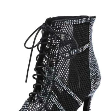 AOQUNFS Women Latin Dance Shoes Lace-up Rhinestones Ballroom Salsa Boots Dance Heels