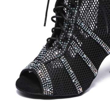 AOQUNFS Women Latin Dance Shoes Lace-up with Rhinestones