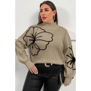 XAKALAKA Plus Size Women's Flower Pattern Sweater
