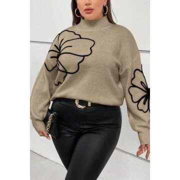 XAKALAKA Plus Size Women's Flower Pattern Sweater