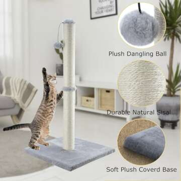 Dimaka 34" Tall Natural Cat Scratching Post for Large Cats