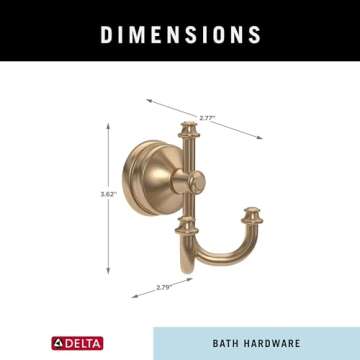 Delta Mylan (1-Pack) Towel Hooks Champagne Bronze Triple Wall Mounted for Robes 3-Prong Multi-Use Holder, Gold Bathroom Accessories MYN35-CZ