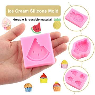 ZiXiang Ice Cream Silicone Molds for Cake Decoration - Set of 5 Includes Pineapple & Watermelon Shap...