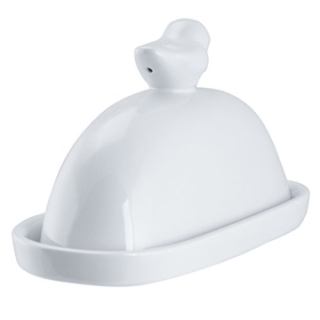 MyGift White Ceramic Butter Dish with Bird Lid Design