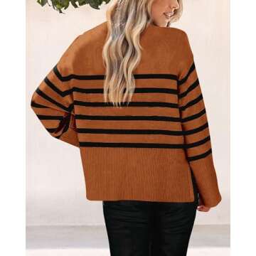 PRETTYGARDEN Women's 2024 Fall Striped Sweater Oversized Long Sleeve Crew Neck Side Slit Casual Tren...