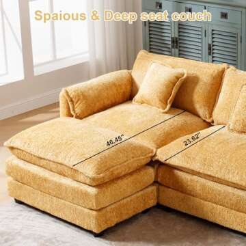 GNIXUU 112" Oversized Sectional Sofa Cloud Couch for Living Room, Modern Chenille L Shaped Couch, Comfy Boucle Modular Sofa Sleeper with Moveable Ottoman & Memory Foam(Musterd Yellow)